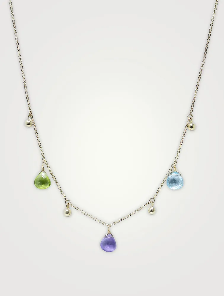 Dew Drop 14K Gold Briolette Necklace With Gemstones