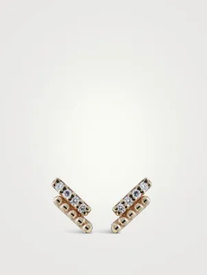 Dew Drop 14K Gold Pavé Bar Stud Earrings With Diamonds