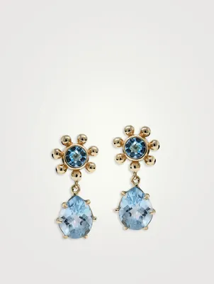 Dew Drop 14K Gold Marine Earrings With Swiss Blue Topaz