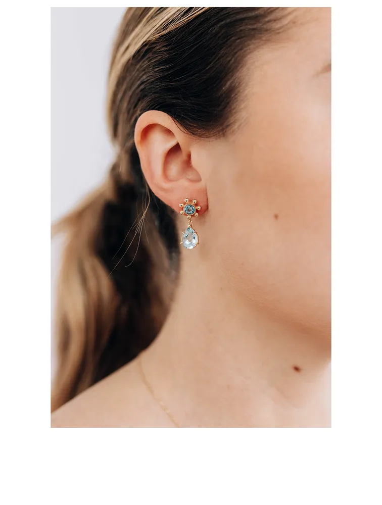 Dew Drop 14K Gold Marine Earrings With Swiss Blue Topaz