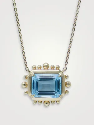 Dew Drop 14K Gold Marine Pendant Necklace With Blue Topaz