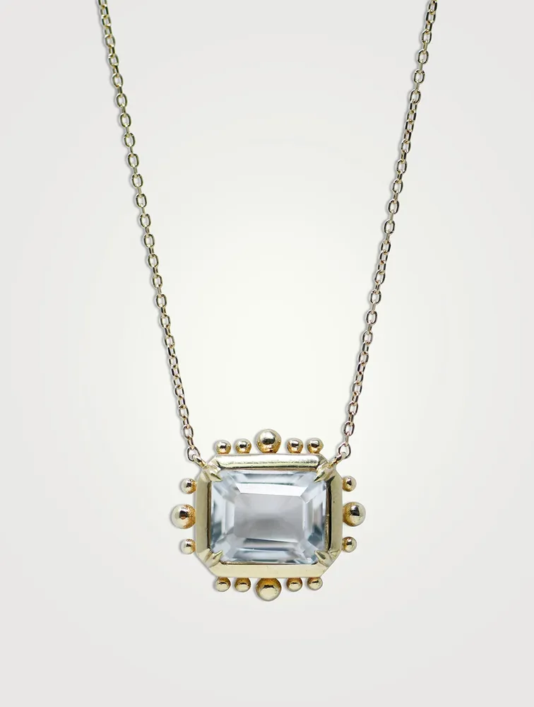 Dew Drop 14K Gold Marine Pendant Necklace With Clear Topaz