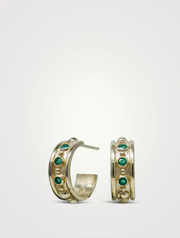 Dew Drop Méditerranée 14K Gold Hoop Earrings With Emeralds