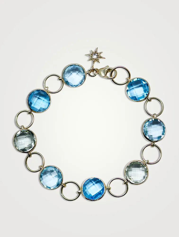 Aztec 14K Gold Starburst Bezel Link Bracelet With Gemstones