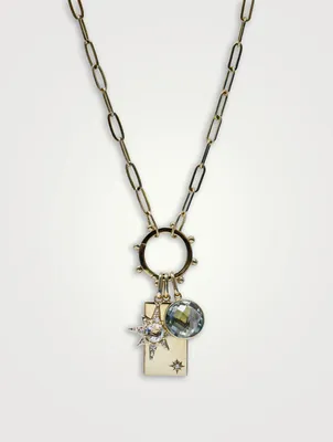 Dew Drop 14K Gold Marine Story Catcher Necklace With Green Amethyst
