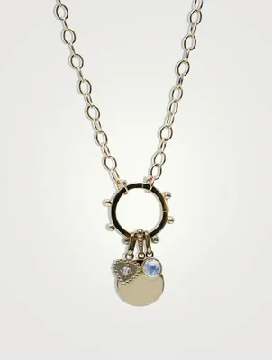 Dew Drop 14K Gold Marine Story Catcher Charm Necklace With Moonstone