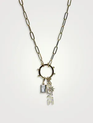 Dew Drop 14K Gold Marine Story Catcher Necklace With Diamonds And Clear Topaz