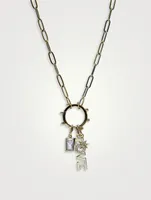 Dew Drop 14K Gold Marine Story Catcher Necklace With Diamonds And Clear Topaz