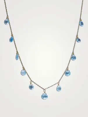 14K Gold Droplet Briolette Necklace With Blue Topaz