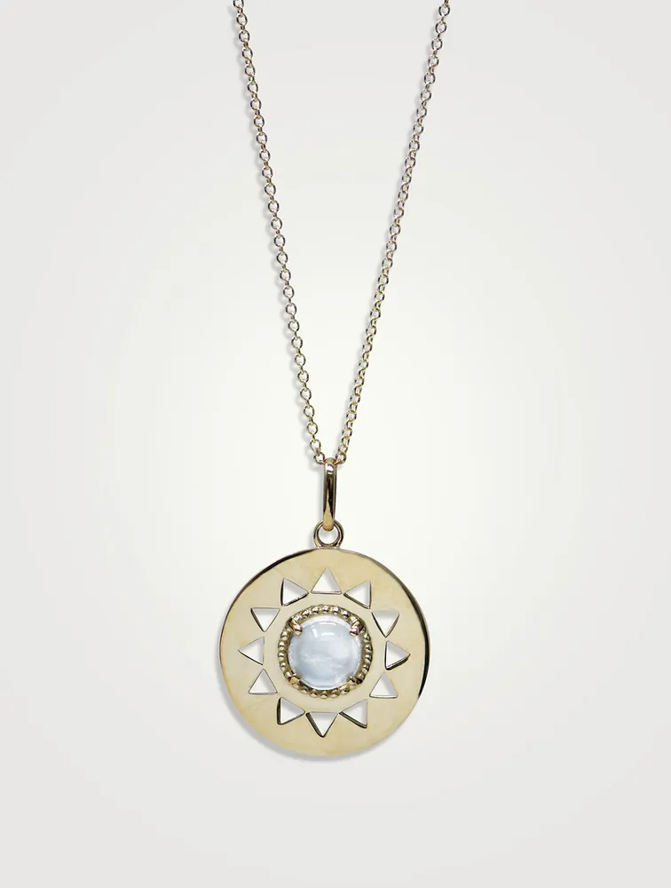 Mini Aztec 14K Gold Medallion Necklace With Moonstone