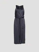 Irregular Pleated Satin Midi Dress