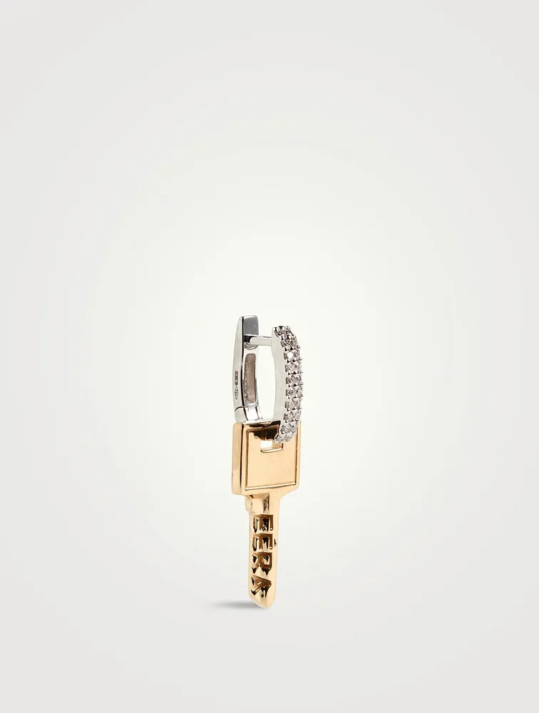 Small Gold And Silver Key Earring With Diamonds