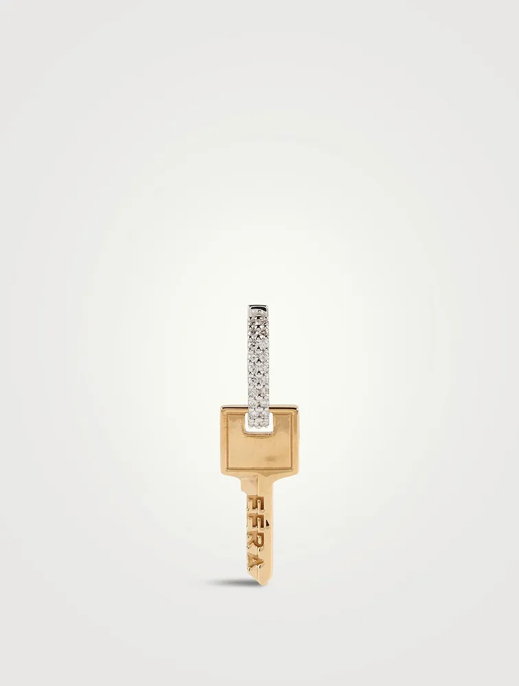 Small Gold And Silver Key Earring With Diamonds