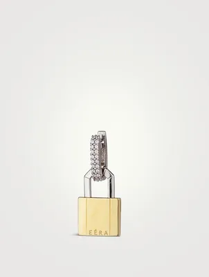 Small Lock Gold Earring With Diamonds