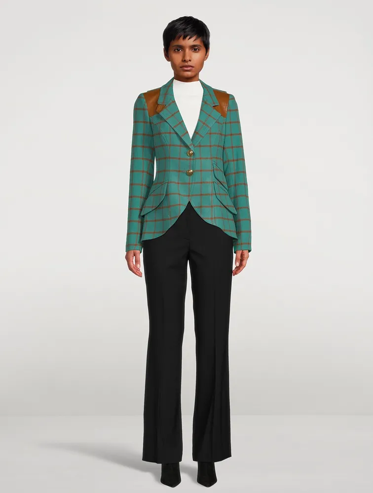Hunting Wool Blazer Windowpane Check Print