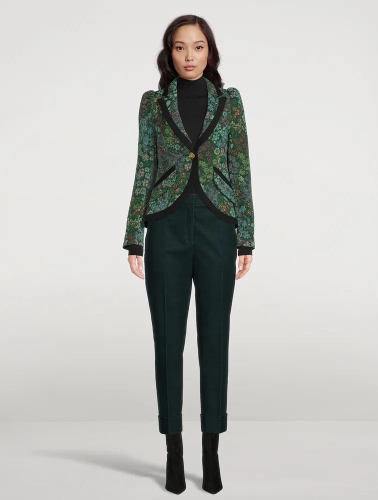 Pouf-Sleeve Blazer Floral Print