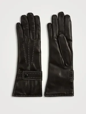 Four-Button Contrast Stitch Leather Gloves With Cashmere Lining