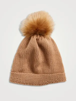 Ginger Cashmere Toque With Faux Fur Pom