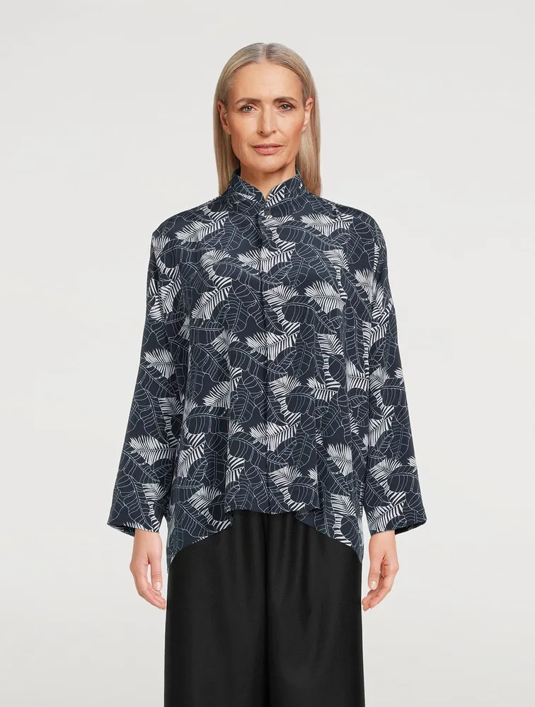 Silk Shirt Tropical Leaf Print