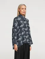 Silk Shirt Tropical Leaf Print