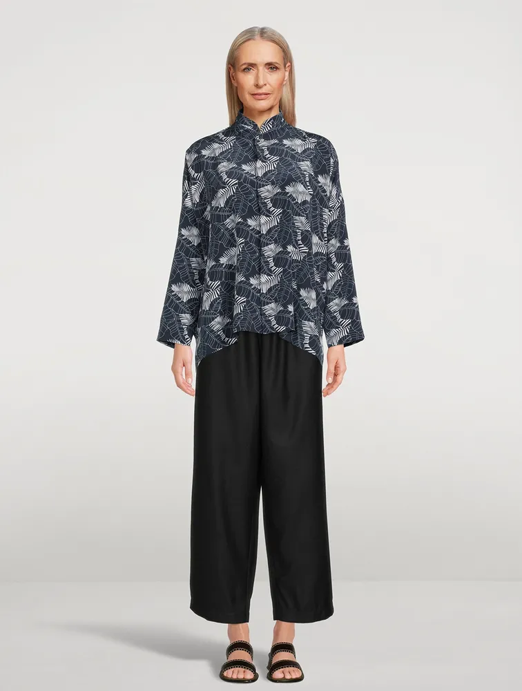 Silk Shirt Tropical Leaf Print