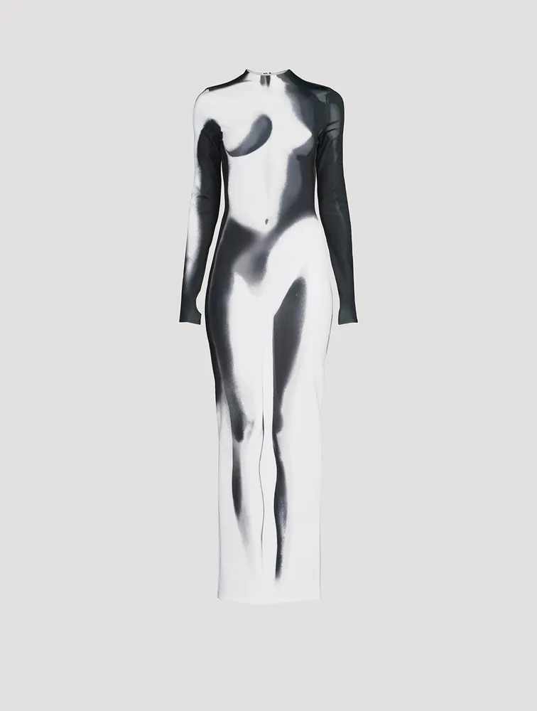 Long-Sleeve Maxi Dress Body Print