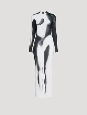 Long-Sleeve Maxi Dress Body Print