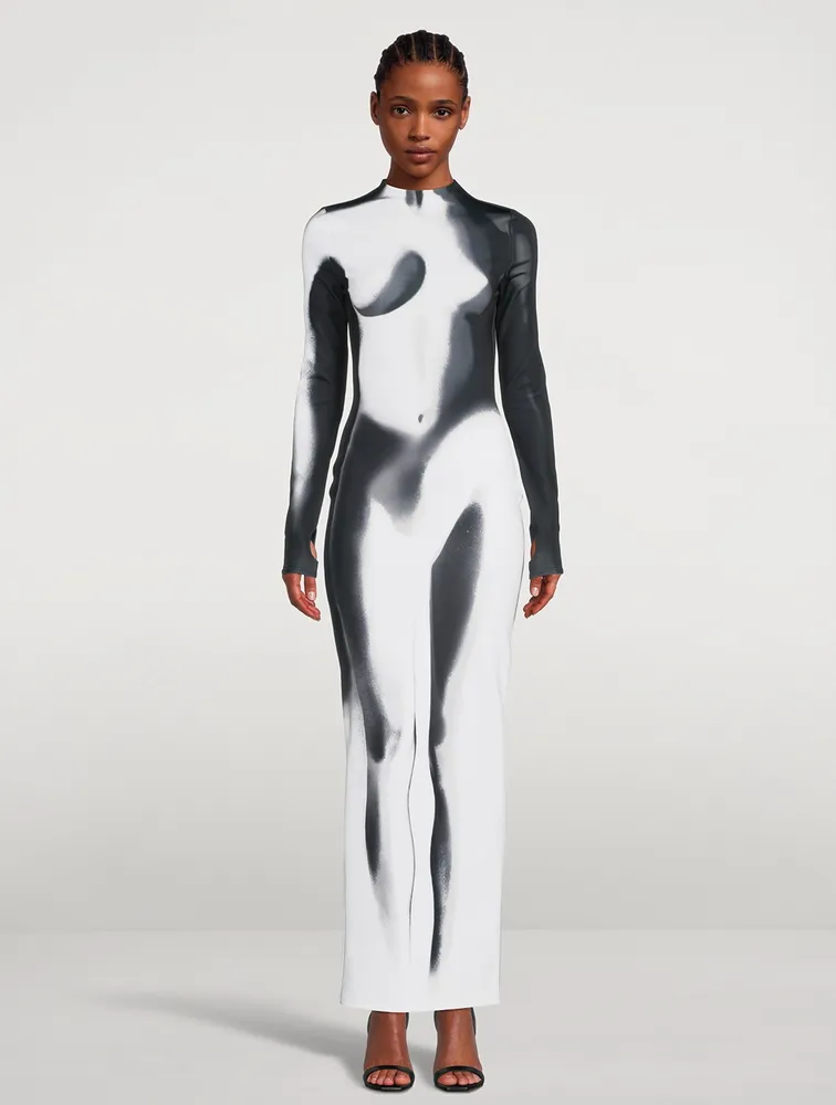 Long-Sleeve Maxi Dress Body Print