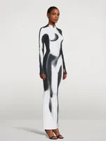 Long-Sleeve Maxi Dress Body Print