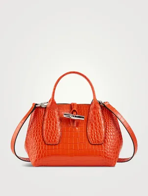 Small Roseau Croc-Embossed Leather Top Handle Bag