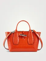 Small Roseau Croc-Embossed Leather Top Handle Bag