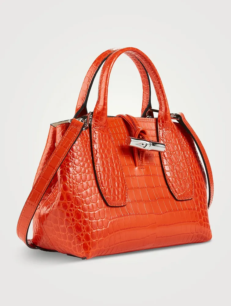 Small Roseau Croc-Embossed Leather Top Handle Bag