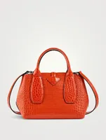 Small Roseau Croc-Embossed Leather Top Handle Bag