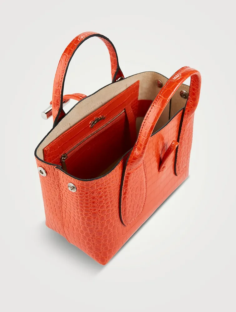 Longchamp Roseau Crocodile Embossed Leather Tote in Orange