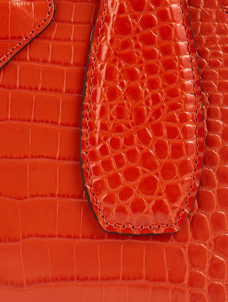 Longchamp Roseau Crocodile Embossed Leather Tote in Orange