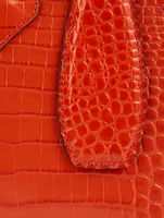 Small Roseau Croc-Embossed Leather Top Handle Bag