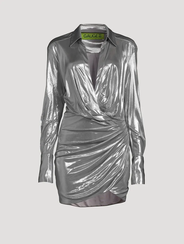 Naha Metallic Draped Shirt Dress