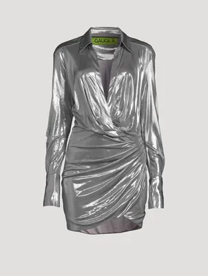 Naha Metallic Draped Shirt Dress