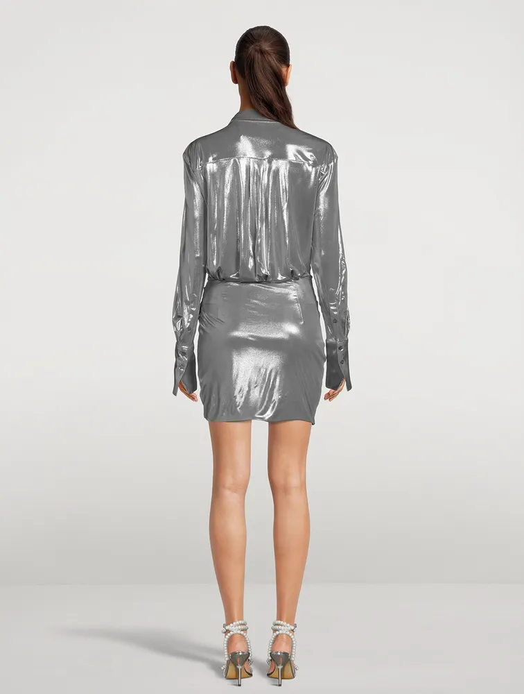 Naha Metallic Draped Shirt Dress