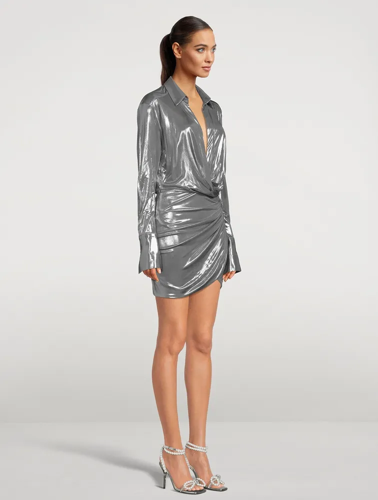 Naha Metallic Draped Shirt Dress