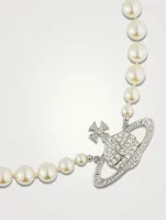 Bas Relief Faux Pearl Necklace With Crystals