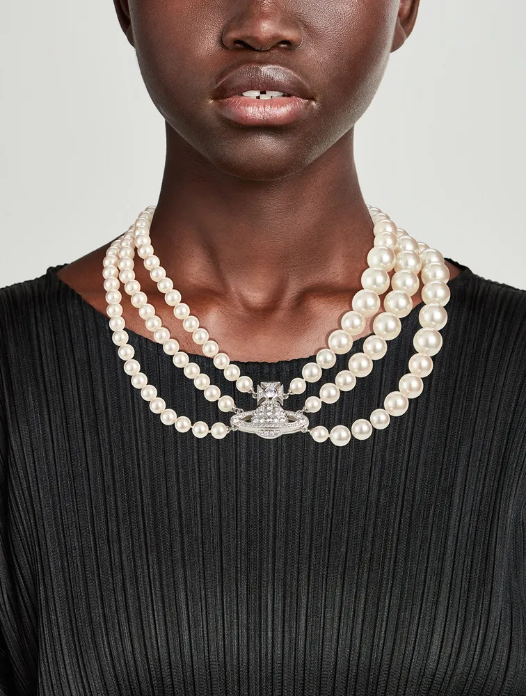 Graziella Three Row Faux Pearl Necklace