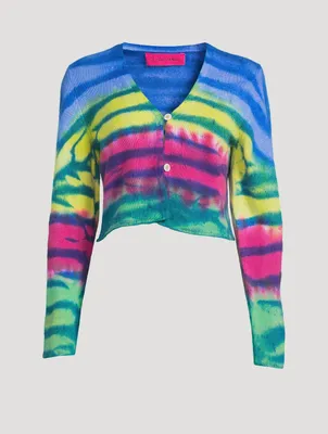 Frank Cropped Cashmere Cardigan In Tie-Dye Print