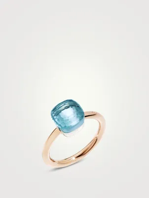 Petit Nudo 18K Rose And White Gold Ring With Blue Topaz