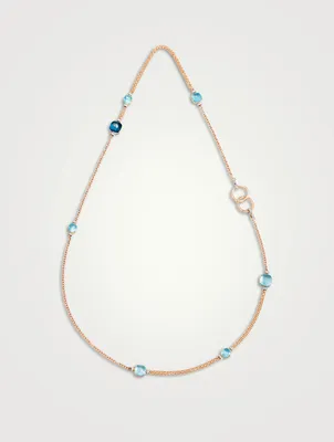 Nudo 18K Rose And White Gold Necklace Sautoir With Blue Topaz And Diamonds
