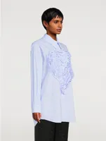Ruffled Heart Cotton Shirt Pinstripe Print