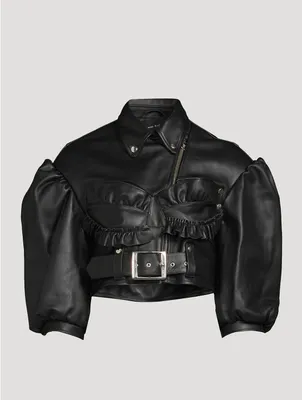 Cropped Bustier Leather Biker Jacket