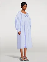 Puff-Sleeve Midi Dress Pinstripe Print