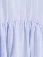Puff-Sleeve Midi Dress Pinstripe Print