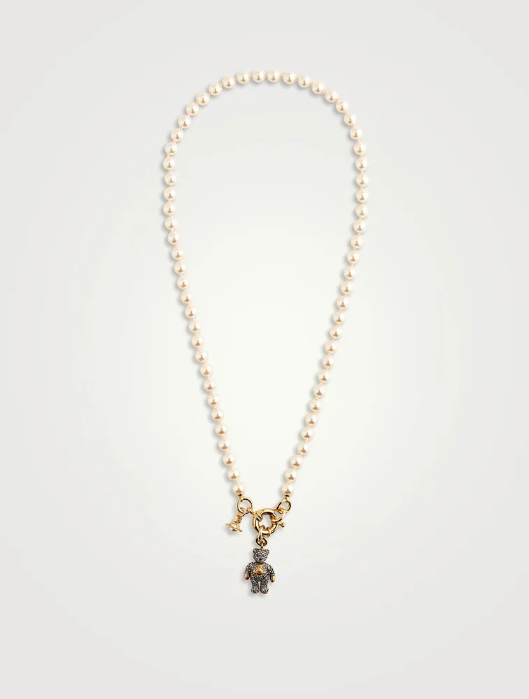 Teddy Faux Pearl Necklace With Crystal And Sapphire